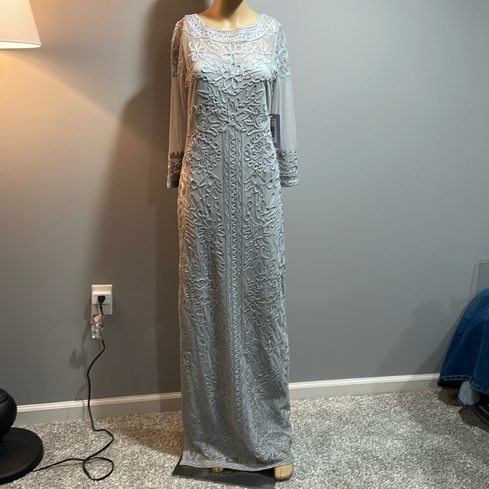 JS Collections Gray Embroidered Evening Dress